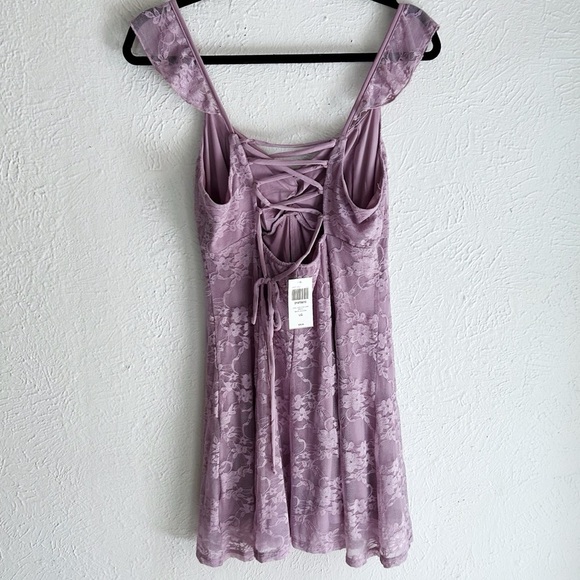 Hot Topic Just Polly Lilac Lace Lace-up Cami Dress Sz Large NWT - Picture 3 of 5